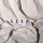 SEED opening title sequence frame of the title in blue over bedsheets