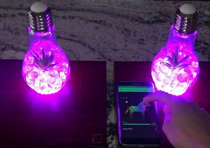 Distance Lamps light up in a purple hue