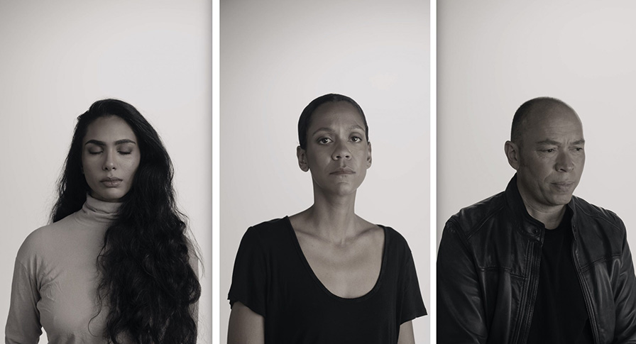 Three black and white portraits of people